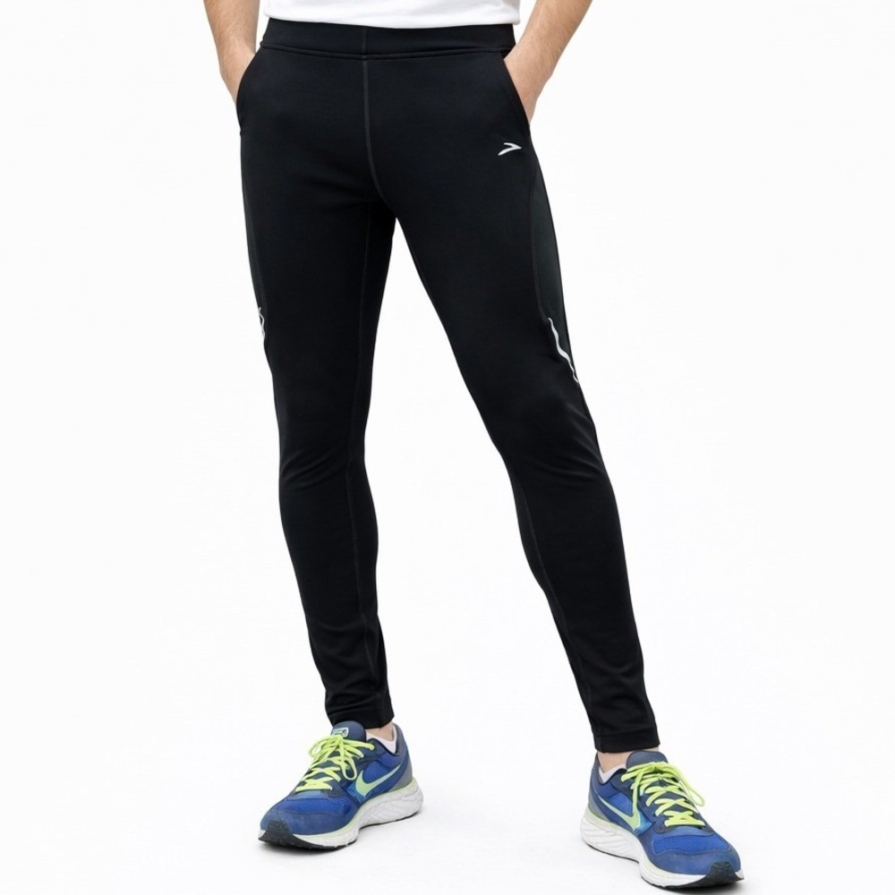 Brooks Running Tights Mens Medium Black Reflective‎ Athletic Zip Pocket